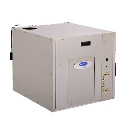 Carrier heat pump unit showcasing efficient heating and cooling technology for residential comfort.