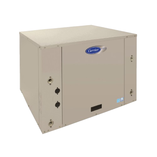 Carrier heat pump unit, showcasing compact design and efficient energy use, relevant to heat pump repair services in Lawrenceville, GA.