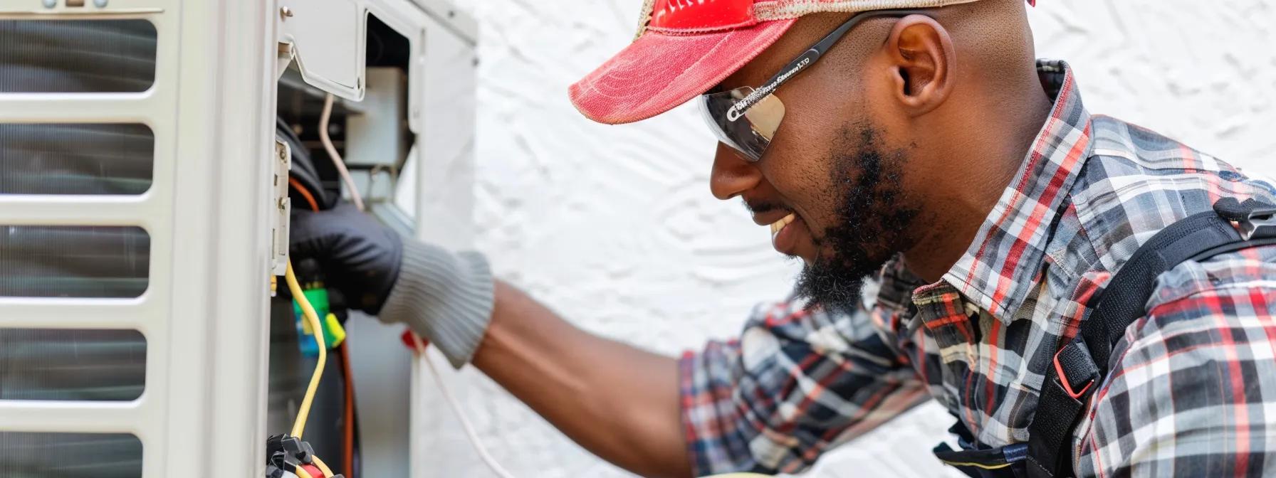 Technician performing heat pump installation service, focusing on efficient HVAC solutions for year-round comfort in Lawrenceville homes.